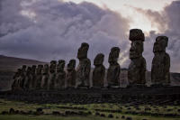 Sunrise behind Moai