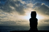 Sunset behind Moai